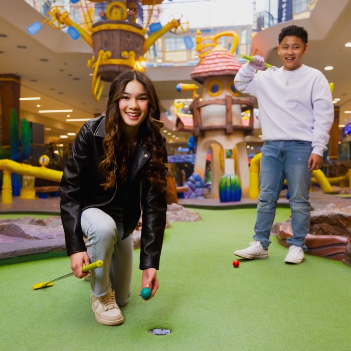 Adventure Golf Group Admission package for birthday parties at West Edmonton Mall, including 7 admissions with options for additional guests and 90-minute party room rentals like Professor WEM's Clubhouse or The Ship.