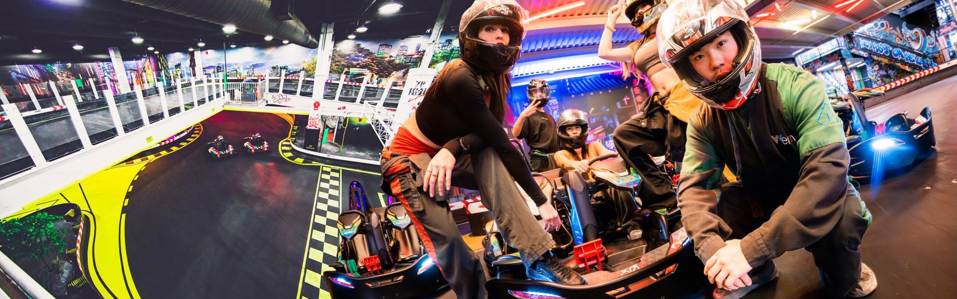 An indoor go-kart experience where street-art vibes meet fast-paced racing. Blaze through a graffiti-covered course built for thrill-seekers and style lovers alike. Feel the Electric Rush at DRIVE