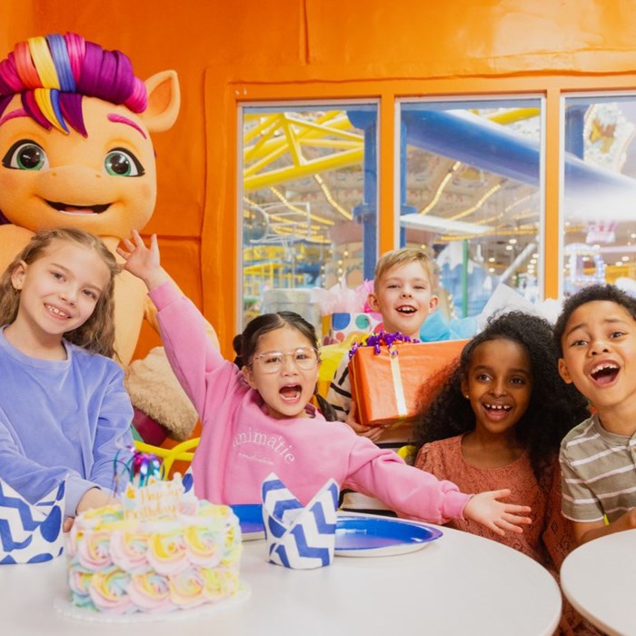 Decorated Playdoh Party Space at Galaxyland offering vibrant party themes and creative activities for kids' birthday celebrations.
